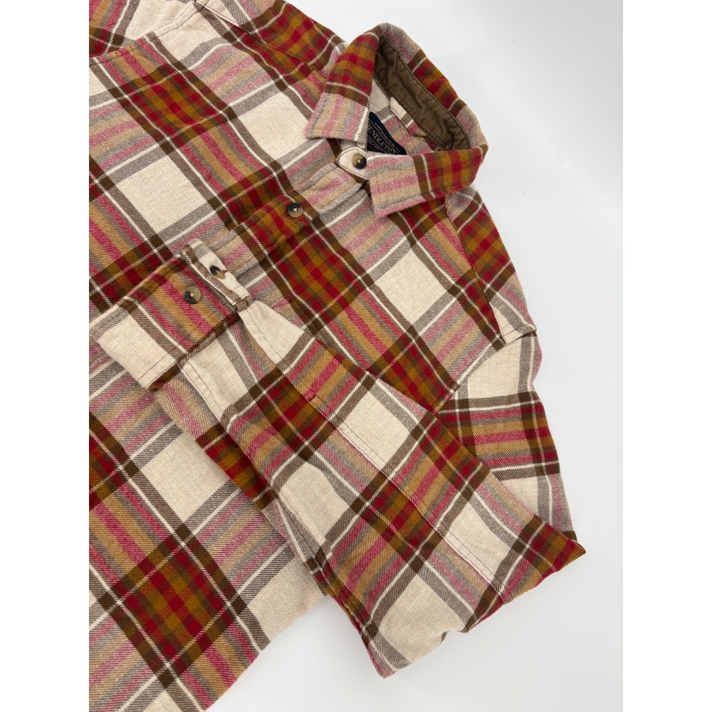 Pendleton Mens Plaid Flannel Shirt Red Tan Corduroy Collar Small LBL00020